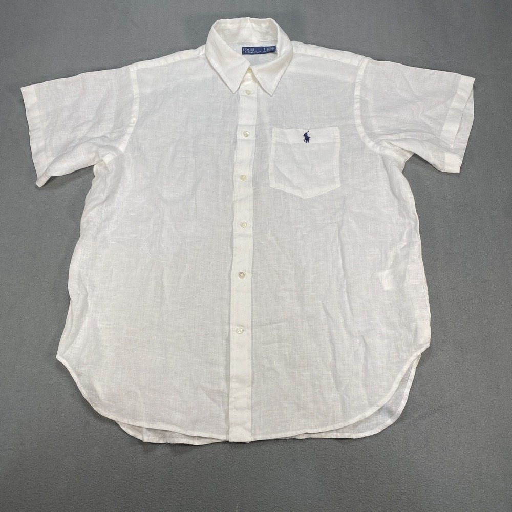 Polo Ralph Lauren Men's Small White Linen Short Sleeve Button Down Shirt
